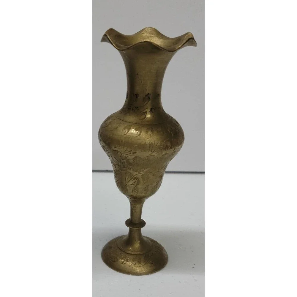 Vintage Etched Brass Ruffled/Fluted Bud Vase Made in India 6